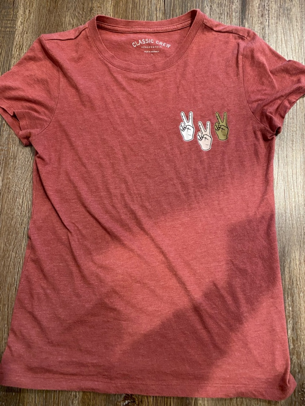 Aeropostale Women's Red Short Sleeve Tee with Peace Sign Graphic
